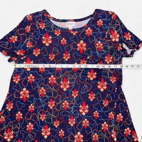 LulaRoe “Carly” Navy Colorful Floral Casual Dress - Picture 3 of 6